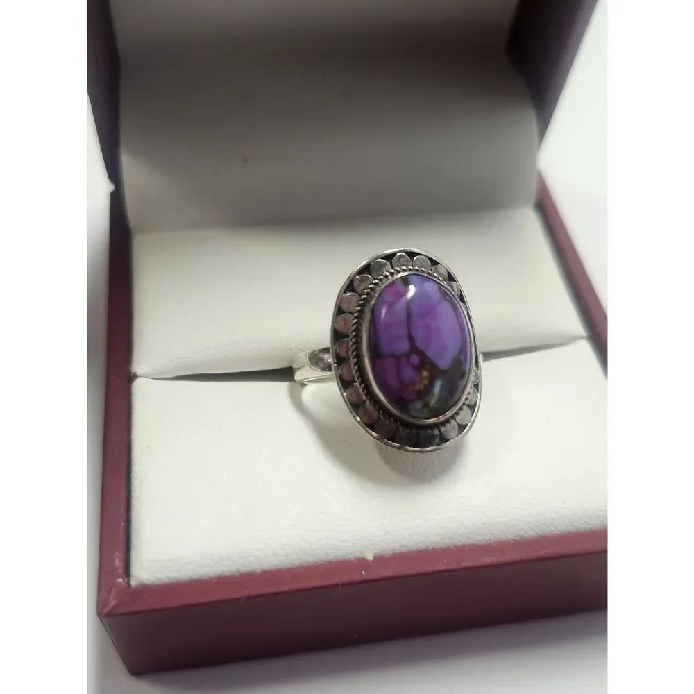 Purple CopperāTurquoise Sterling Silver Oval Ring Size 8